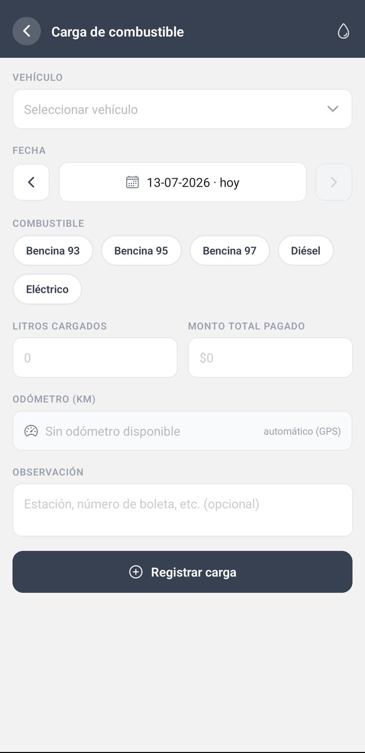 App MEGAGPS: cargas de combustible con odómetro automático por vehículo